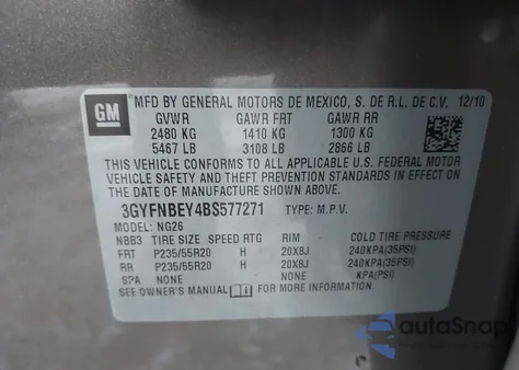 2011 Cadillac Srx Performance Collection z USA, uszkodzony, nr VIN 3GYFNBEY4BS577271